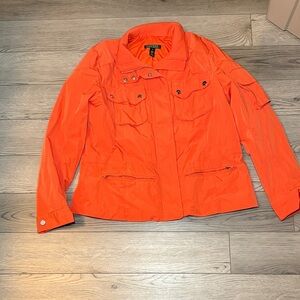 Ralph Lauren Lauren Women's Utility Field Orange Jacket Coat Multi Pocket XL Zip